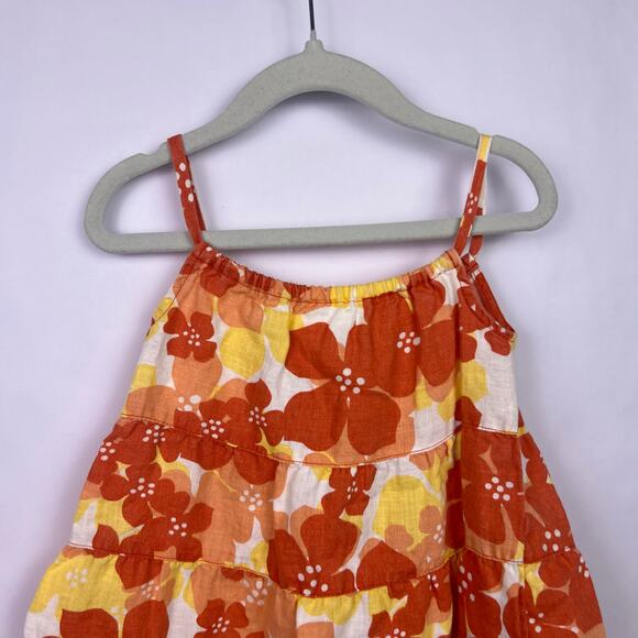 Janie and Jack Linen Sundress Orange Yellow Floral Tiered 18-24 Months - Picture 3 of 8